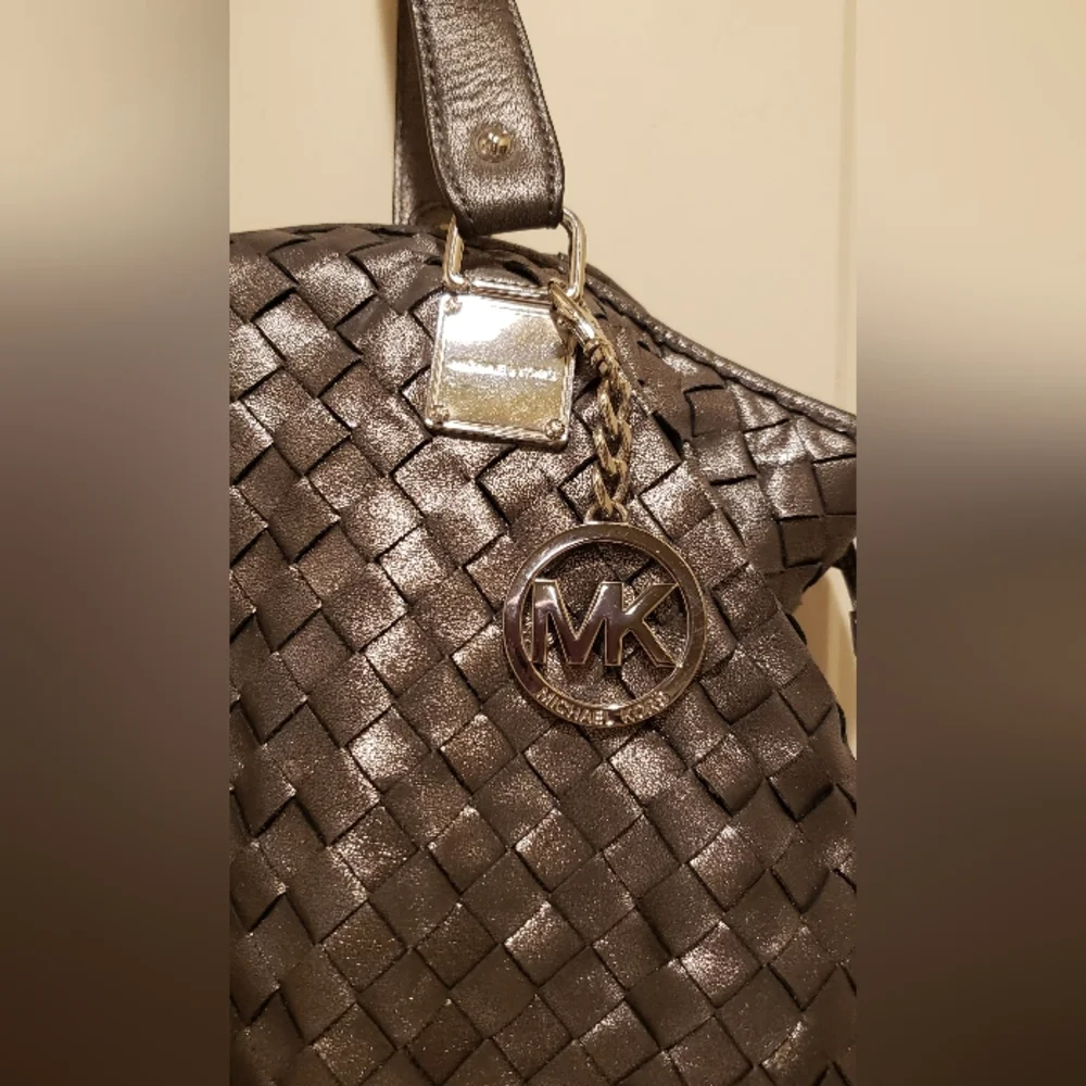 Michael Kors Shimmering Silver Woven Shoulder Bag